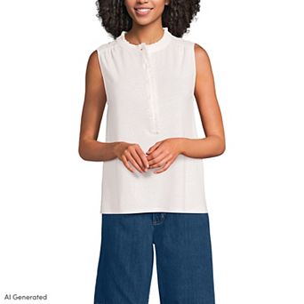 Women's Lands' End Linen Blend Ruffle Trim Tank Top