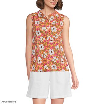 Women's Lands' End Linen Blend Ruffle Trim Tank Top