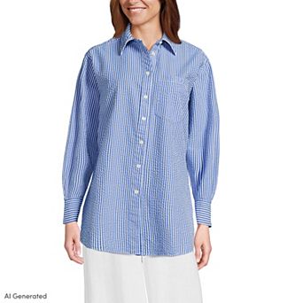 Women's Lands' End Oversized Seersucker Shirt
