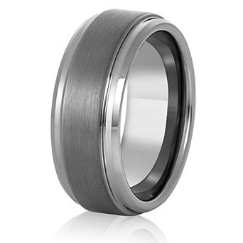Crucible Men's Brushed and Polished Ridged Edge Tungsten Carbide Ring (9mm Wide)