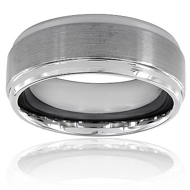 Crucible Men's Brushed and Polished Ridged Edge Tungsten Carbide Ring (9mm Wide)