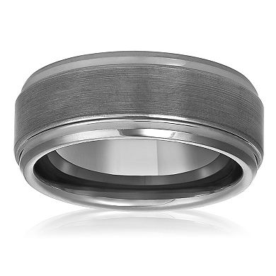 Crucible Men's Brushed and Polished Ridged Edge Tungsten Carbide Ring (9mm Wide)