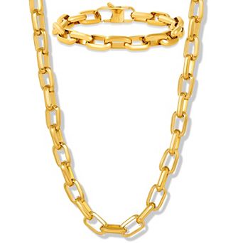 Invicta Jewelry Men's Beveled Edge Large Nautical Oval Links Bracelet and Necklace Chain Set