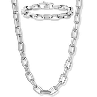Invicta Jewelry Men's Beveled Edge Large Nautical Oval Links Bracelet and Necklace Chain Set
