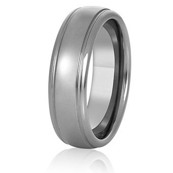Crucible Men's Grooved Tungsten Carbide Wedding Band Ring (7mm Wide)