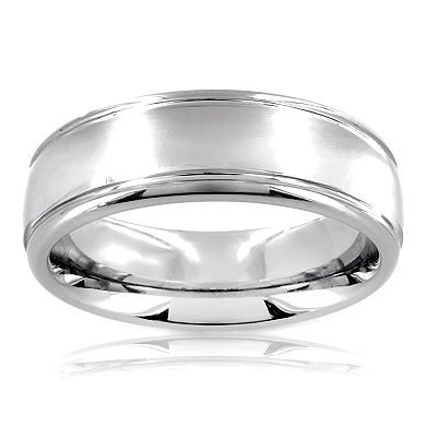 Crucible Men's Grooved Tungsten Carbide Wedding Band Ring (7mm Wide)