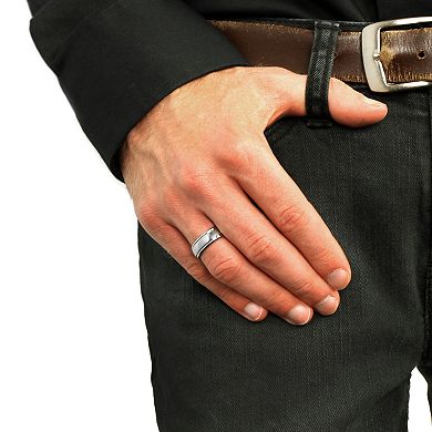 Crucible Men's Grooved Tungsten Carbide Wedding Band Ring (7mm Wide)