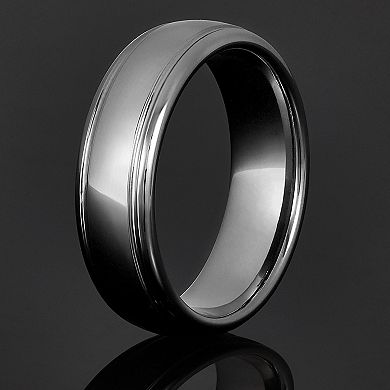 Crucible Men's Grooved Tungsten Carbide Wedding Band Ring (7mm Wide)