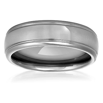 Crucible Men's Grooved Tungsten Carbide Wedding Band Ring (7mm Wide)