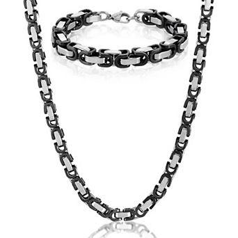 Invicta Jewelry Men's Byzantine Chain Bracelet and Necklace Set