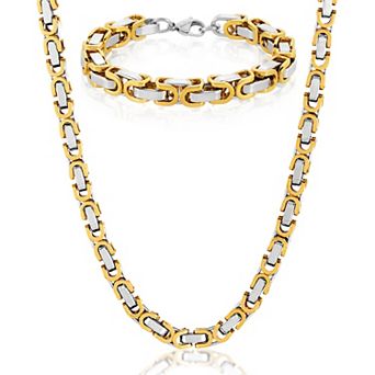 Invicta Jewelry Men's Byzantine Chain Bracelet and Necklace Set