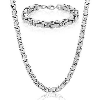 Invicta Jewelry Men's Byzantine Chain Bracelet and Necklace Set