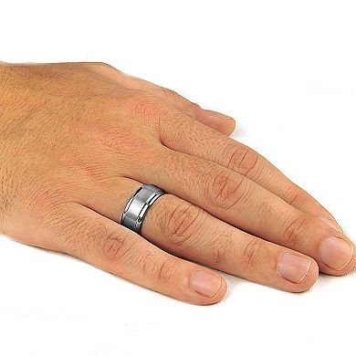 Crucible Men's Brushed and Polished Ridged Edge Tungsten Carbide Ring (9mm Wide)
