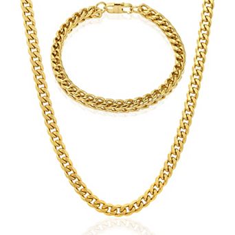 Invicta Jewelry Men's Franco Bracelet and Curb Necklace Chain Set