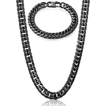 Invicta Jewelry Men's Double Curb Chain Bracelet and Necklace Set