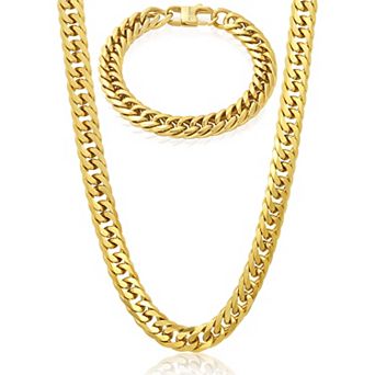 Invicta Jewelry Men's Double Curb Chain Bracelet and Necklace Set