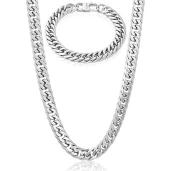 Invicta Jewelry Men's Double Curb Chain Bracelet and Necklace Set