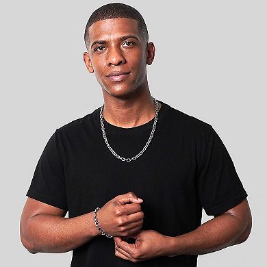 Invicta Jewelry Men's Beveled Edge Rectangular Link Bracelet and Necklace Set