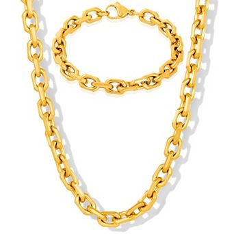 Invicta Jewelry Men's Beveled Edge Rectangular Link Bracelet and Necklace Set