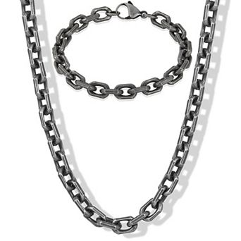 Invicta Jewelry Men's Beveled Edge Rectangular Link Bracelet and Necklace Set