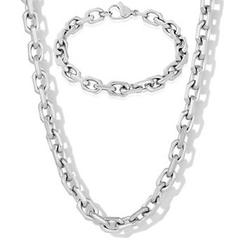 Invicta Jewelry Men's Beveled Edge Rectangular Link Bracelet and Necklace Set