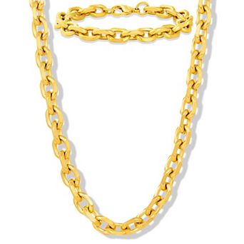Invicta Jewelry Men's Knife Edge Oval Link Chain Bracelet and Necklace Set