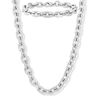 Invicta Jewelry Men's Knife Edge Oval Link Chain Bracelet and Necklace Set