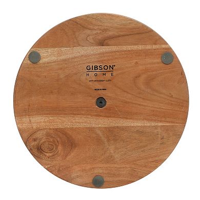 Gibson Home Gracious Dining 2 Tier Round Acacia Wood Serving Tray with Iron Handle