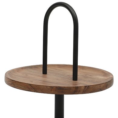 Gibson Home Gracious Dining 2 Tier Round Acacia Wood Serving Tray with Iron Handle