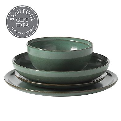 Gibson Elite Beckett Stoneware Reactive Glaze 16 Piece Plates and Bowls Set