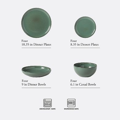 Gibson Elite Beckett Stoneware Reactive Glaze 16 Piece Plates and Bowls Set