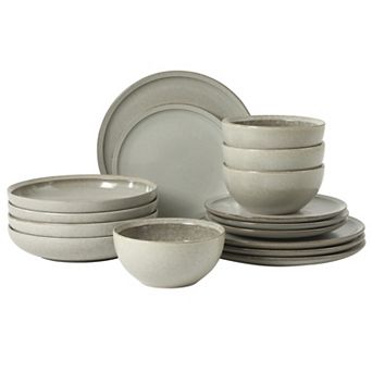 Gibson Elite Beckett Stoneware Reactive Glaze 16 pc Plates and Bowls Set