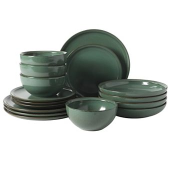 Gibson Elite Beckett Stoneware Reactive Glaze 16 pc Plates and Bowls Set