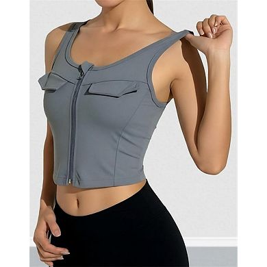Women's Zip Front Sports Yoga Tank Top