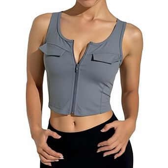 Women's Zip Front Sports Yoga Tank Top