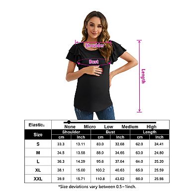Womens Maternity Blouse Short Ruffle Sleeve Crew Neck Basic Solid Ribbed Knit Summer Tops