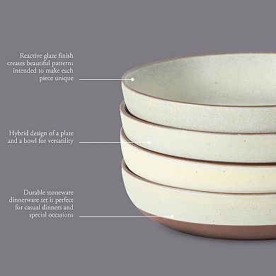 Gibson Elite William Crest 4 Piece Dinner Bowl Set 8.5 Inch Stoneware Reactive Glaze Large Bowls