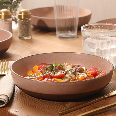 Gibson Elite William Crest 4 Piece Dinner Bowl Set 8.5 Inch Stoneware Reactive Glaze Large Bowls