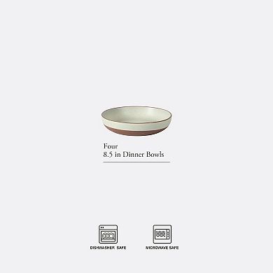 Gibson Elite William Crest 4 Piece Dinner Bowl Set 8.5 Inch Stoneware Reactive Glaze Large Bowls