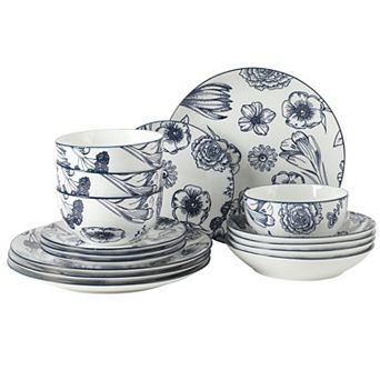Gibson Home Westerly Court 16 pc Dinnerware Set Floral Stoneware Service for 4