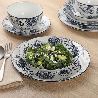 Gibson Home Westerly Court 16 Piece Dinnerware Set Floral Stoneware Service for 4