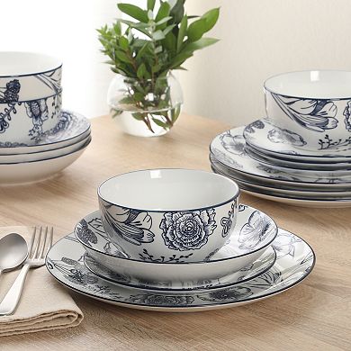Gibson Home Westerly Court 16 Piece Dinnerware Set Floral Stoneware Service for 4
