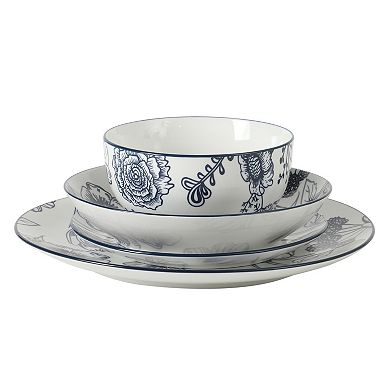 Gibson Home Westerly Court 16 Piece Dinnerware Set Floral Stoneware Service for 4