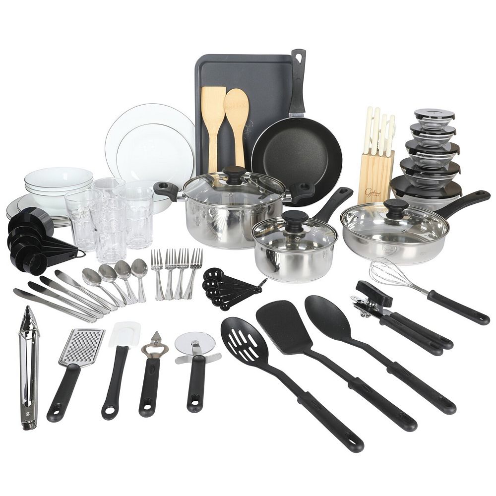 Gibson Home 74 Piece Kitchen Set Cookware Dinnerware Cutlery Utensils ...