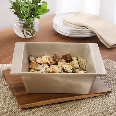 Gibson Elite Gracious Dining 2 Quart Stoneware Baking Dish with Acacia Lid