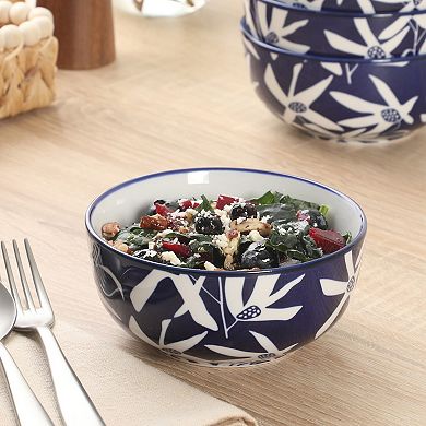 Gibson Home Ivory Estate 4 Piece Cereal Bowl Set 5.5 Inch Stoneware Floral Pattern Decorative