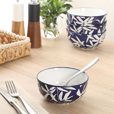Gibson Home Ivory Estate 4 Piece Cereal Bowl Set 5.5 Inch Stoneware Floral Pattern Decorative