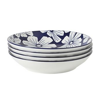 Gibson Home Heritage Sky 4 pc Pasta Bowl Set 8 Inch Round Stoneware Floral Design Everyday Use