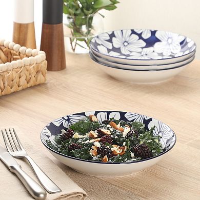 Gibson Home Heritage Sky 4 Piece Pasta Bowl Set 8 Inch Round Stoneware Floral Design Everyday Use