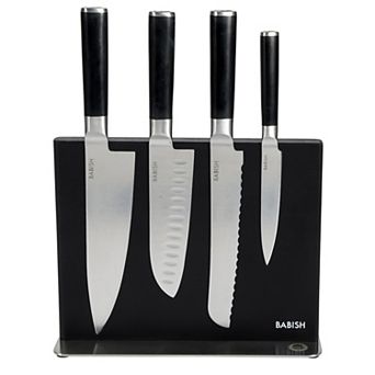 Babish High Carbon 1.4116 German Steel 5 pc Forged Kitchen Knife Set with Magnetic Knife Holder